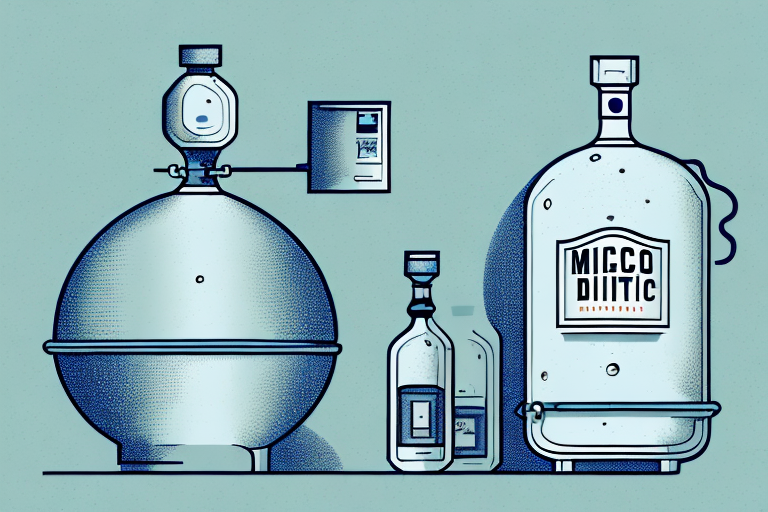 A micro distillery with a bottle of spirits in the foreground