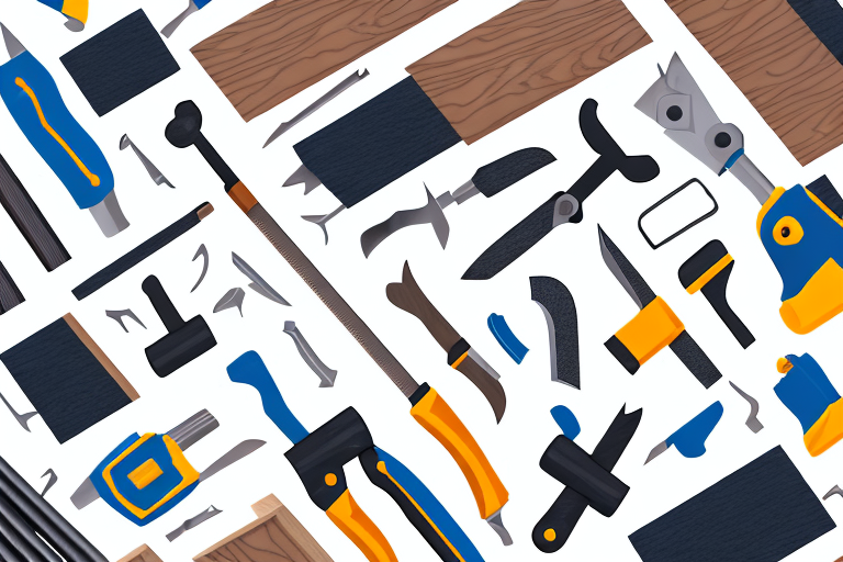 A carpenter's tools and materials in an organized workspace