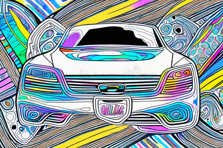 A car with a colorful and eye-catching decal or wrap