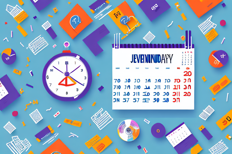 A calendar with colorful event-related icons and symbols to represent a successful event management business