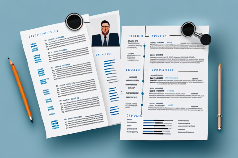 A resume with a magnifying glass hovering over it
