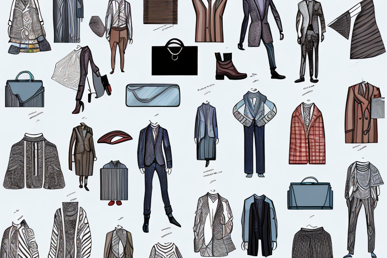 A stylized wardrobe with clothing items representing different fashion styles