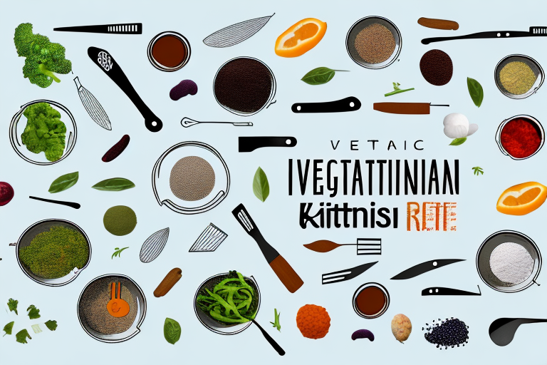 A vegetarian restaurant kitchen with a variety of ingredients and cooking tools