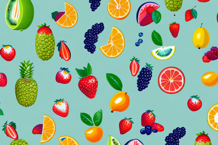 A colorful fruit-picking scene with trees
