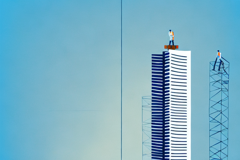A skyscraper with a ladder leading up to the top