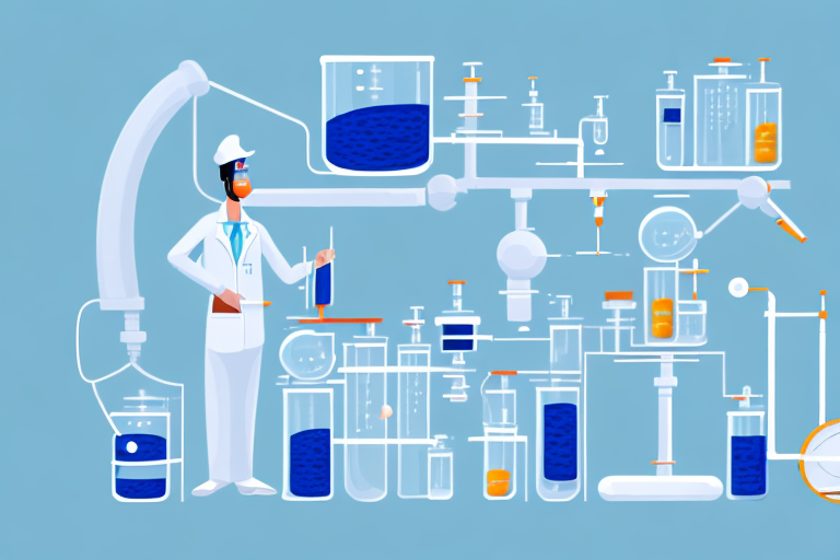 A pharmaceutical laboratory with a variety of equipment and tools to represent the process of scaling a startup