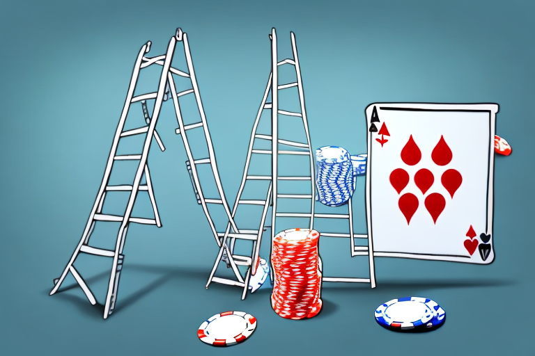 A gaming or gambling scene with a ladder leading up to a higher level