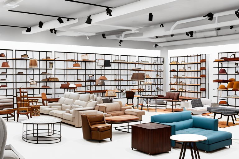A furniture store with shelves filled with furniture