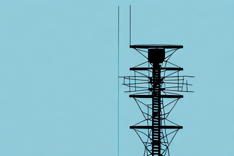 A telecommunications tower with a ladder leading up to the top