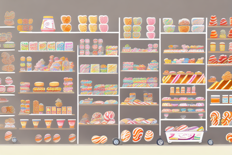 A confectionery store with shelves full of products