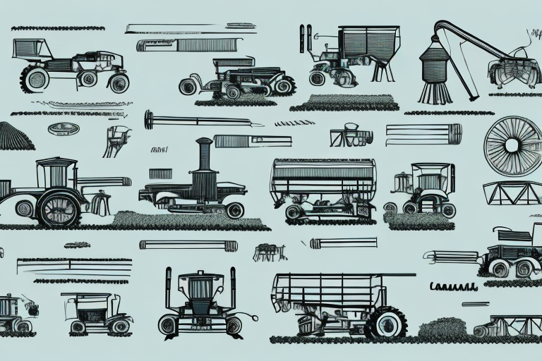 A farm with a variety of machinery and equipment
