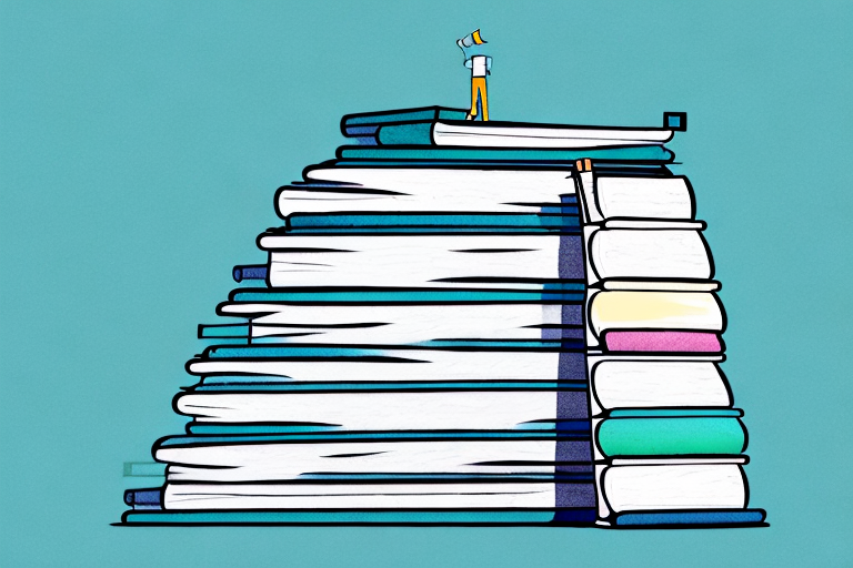 A stack of books with a ladder leading up to the top of the pile