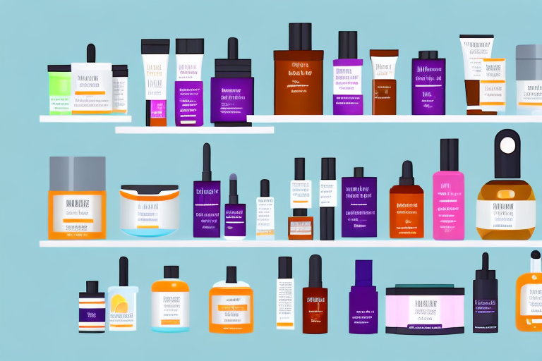 A product shelf with a variety of health and beauty products