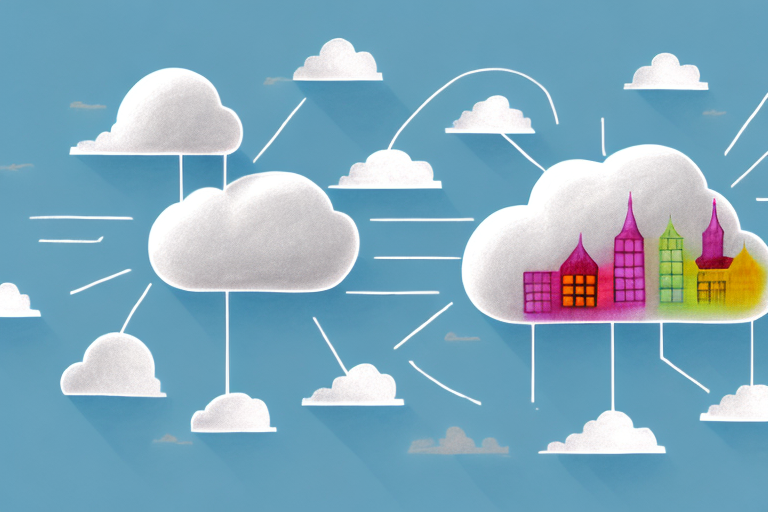 A cloud filled with colorful buildings representing a franchise