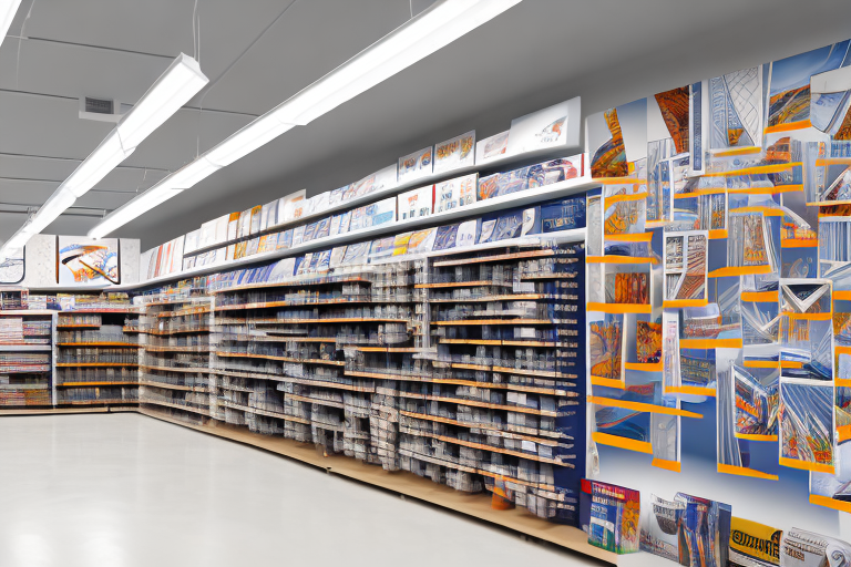 A home improvement store with shelves stocked with products
