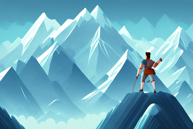 A video game character scaling a mountain