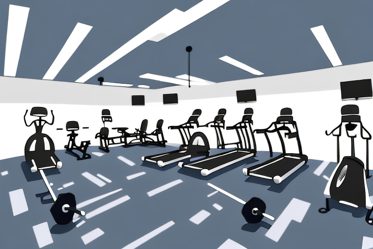 A fitness center or health club with a variety of equipment and products