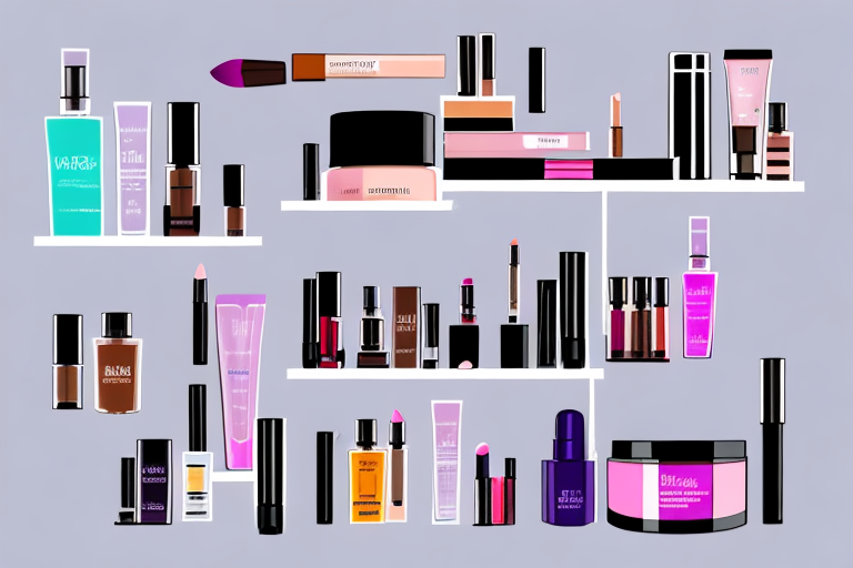 A colorful cosmetics product shelf