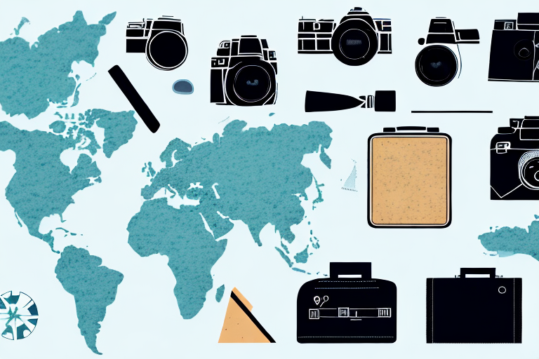 A map with a camera and a suitcase