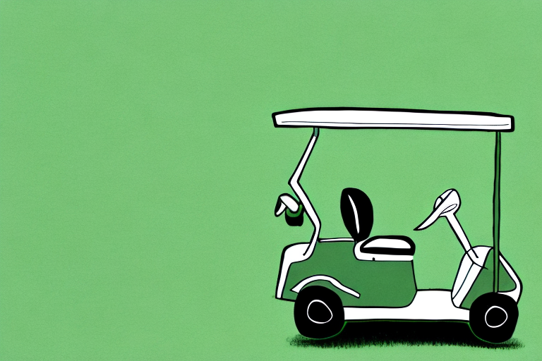A golf cart surrounded by a lush green golf course
