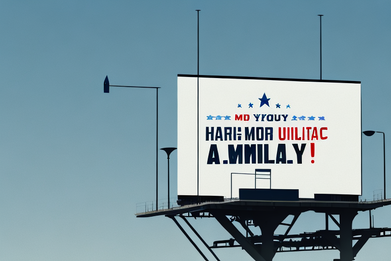 A billboard with a military-themed message