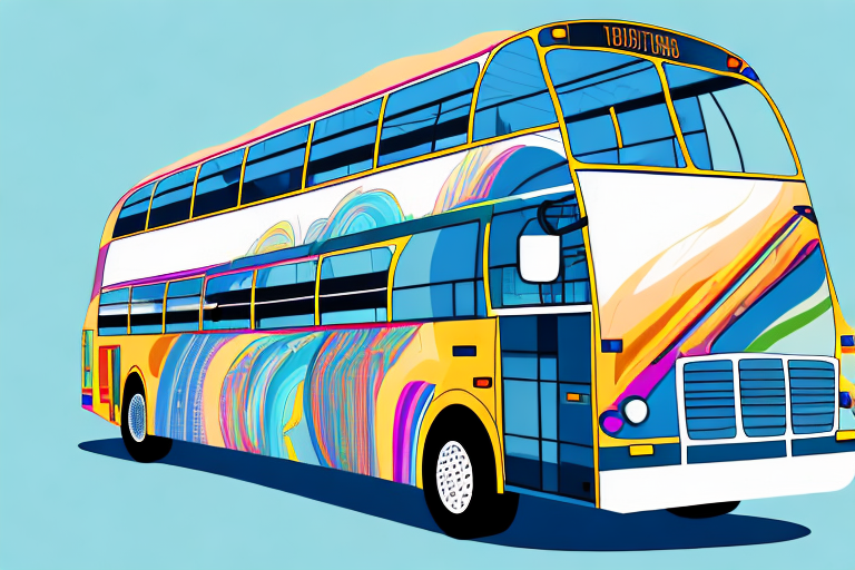 A bus with a colorful transit advertisement on the side