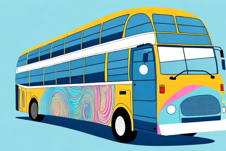 A bus with colorful transit advertising on the side