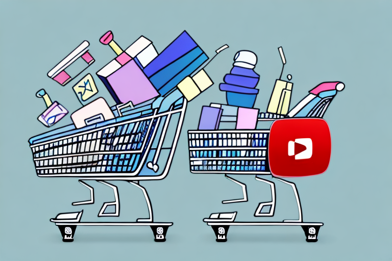 A shopping cart filled with youtube-branded items