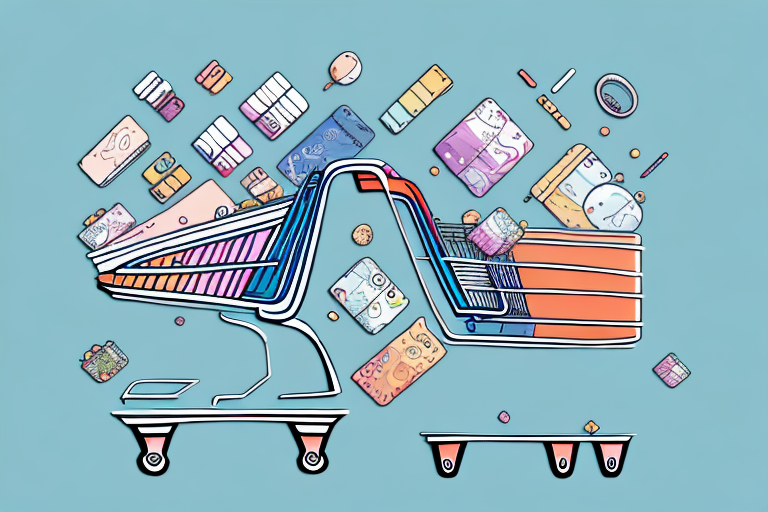 A shopping cart with a variety of items in it