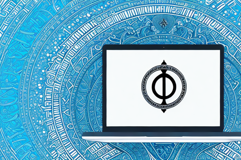 A laptop with a religious symbol on the screen