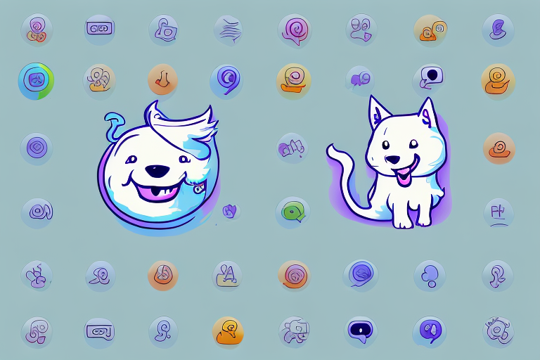 A happy pet surrounded by a variety of social media icons