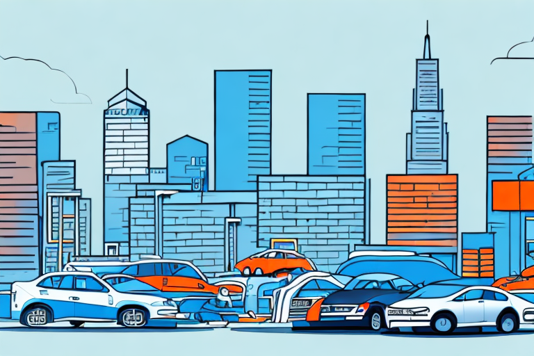 A rental car business in a cityscape