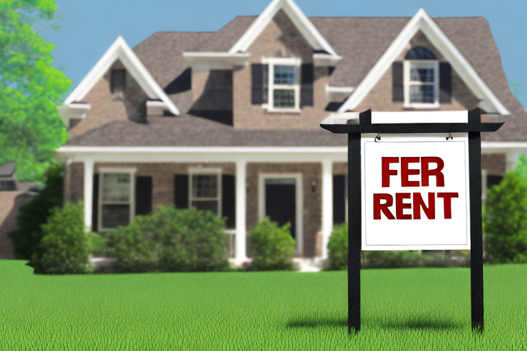 A house with a "for rent" sign in the yard