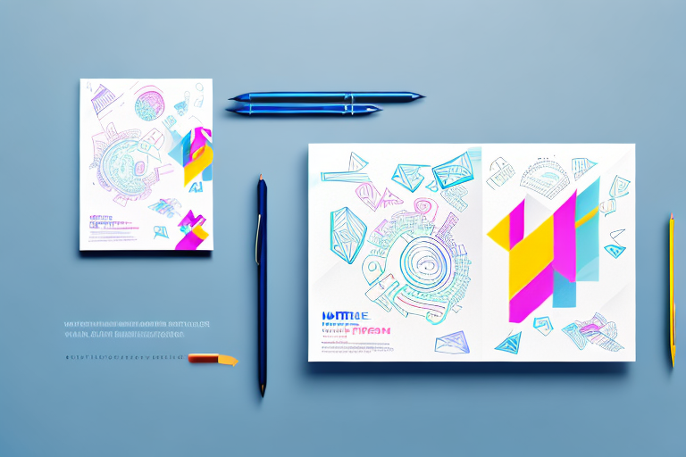 A stack of colorful flyers and brochures with a pen
