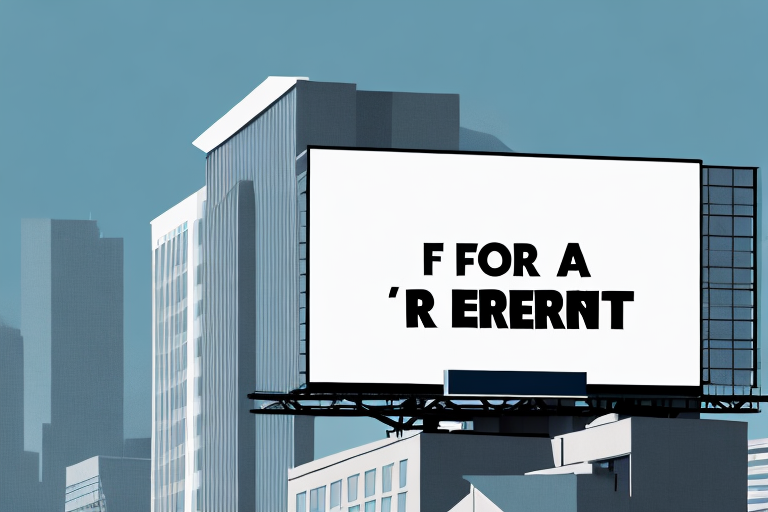 A billboard with a "for rent" sign prominently displayed