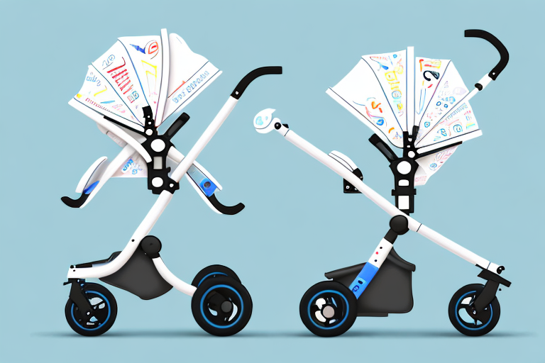 A baby stroller with a variety of event sponsorships attached to it