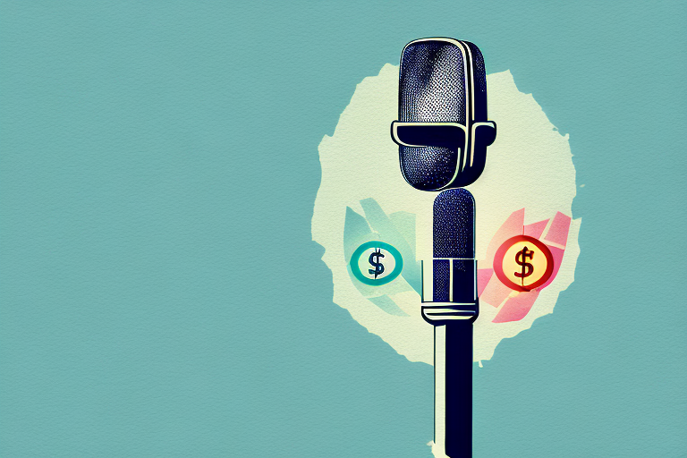 A microphone with a dollar sign in the background