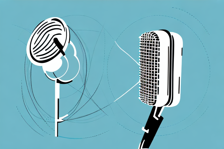 A microphone with a graph showing the rising trend of podcast advertising