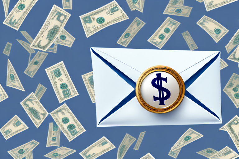A stack of envelopes with a dollar sign in the middle
