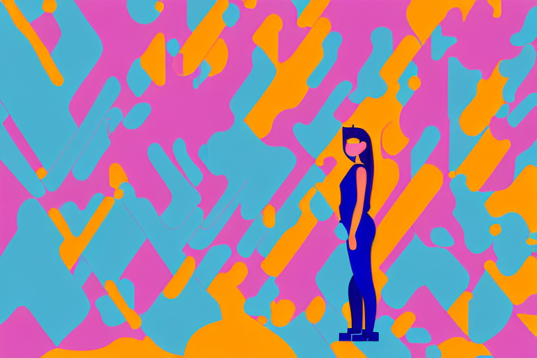 A teenage girl standing in front of a wall of colorful