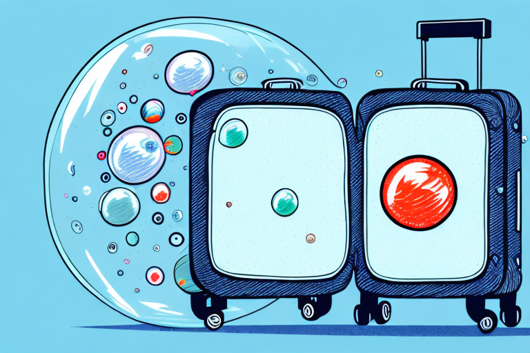 A traveler's suitcase with a bursting bubble above it