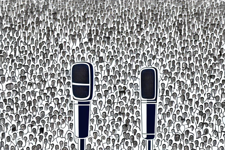 A microphone and a crowd of people
